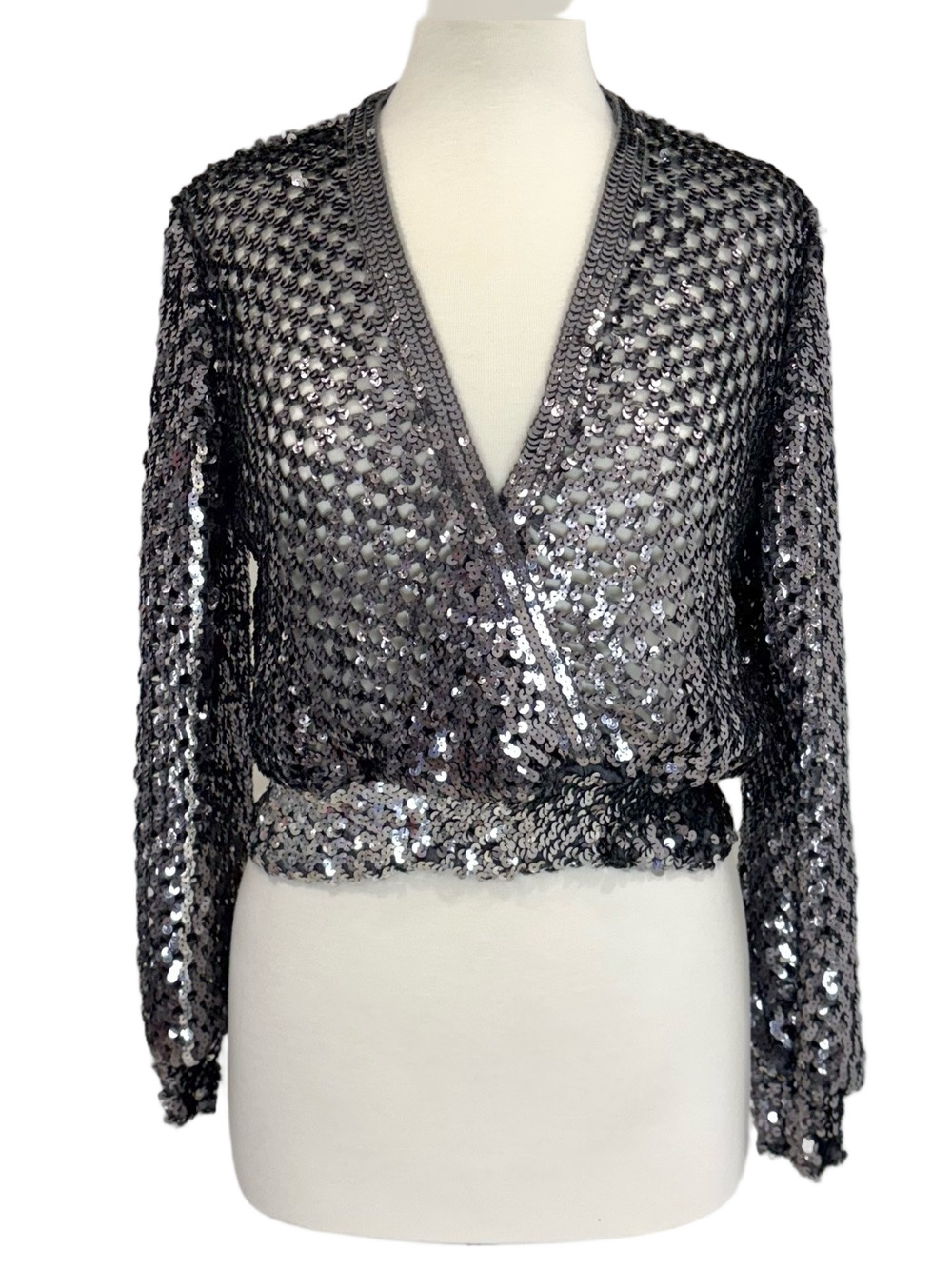 Harry Acton silver sequin crochet top